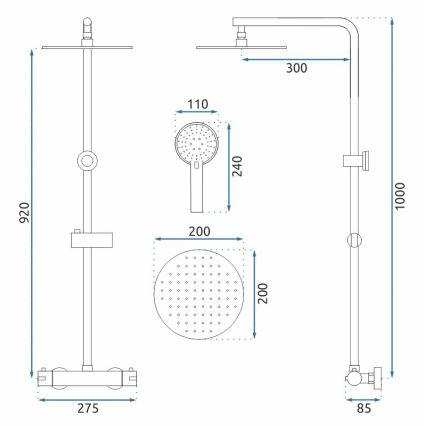 REA-P8804 - Dušas komplekts ar termostatisku jaucējkrānu BLISS, matēts melns