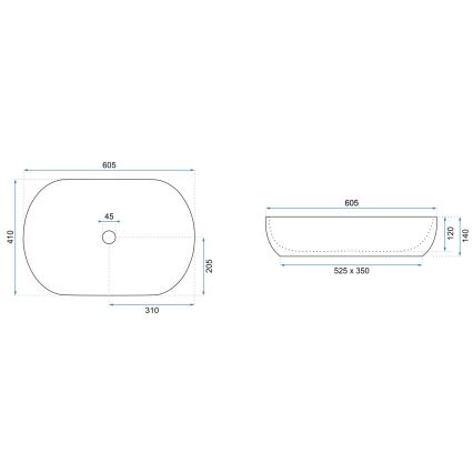REA-U0024 - Virsmas izlietne CLEO 41x60,5 cm keramika/spīdīgi balta