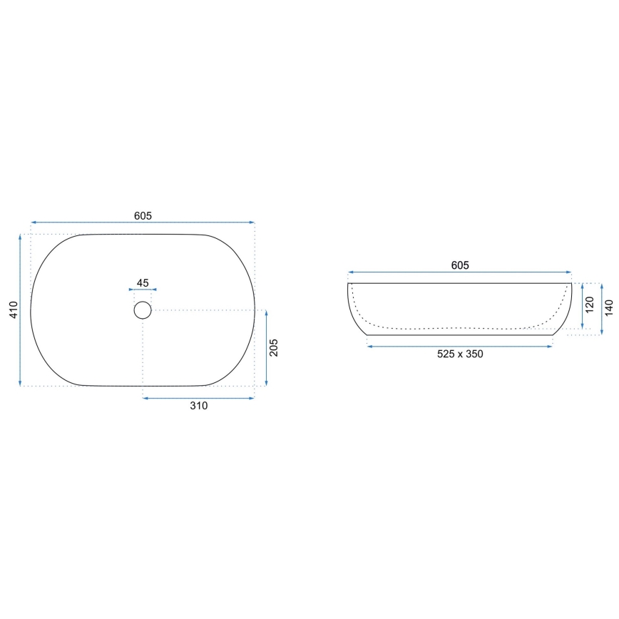 REA-U0024 - Virsmas izlietne CLEO 41x60,5 cm keramika/spīdīgi balta