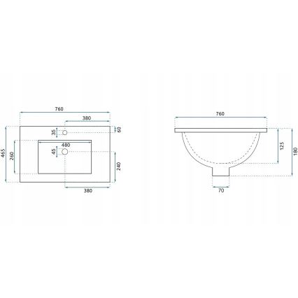 REA-U0040 - Iebūvējamā izlietne DAFNE 46,5x76 cm keramika/glancēta balta