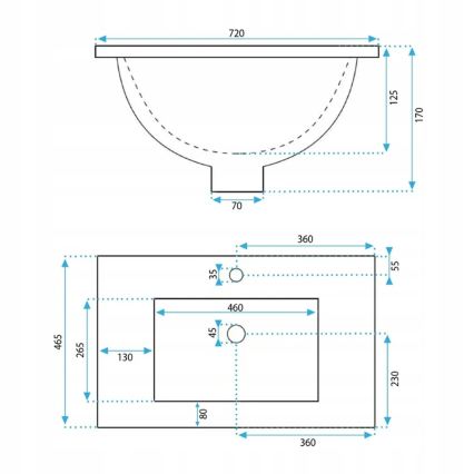 REA-U0190 - Iebūvējamā izlietne DAFNE 46,5x72 cm keramika/spīdīga balta