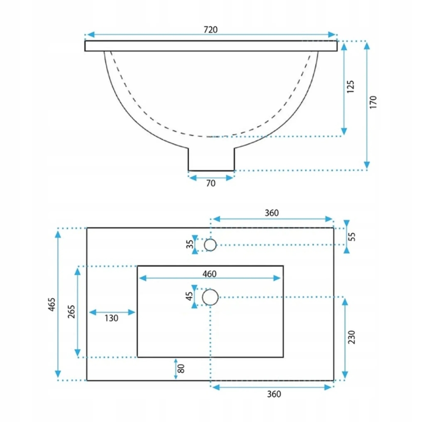 REA-U0190 - Iebūvējamā izlietne DAFNE 46,5x72 cm keramika/spīdīga balta