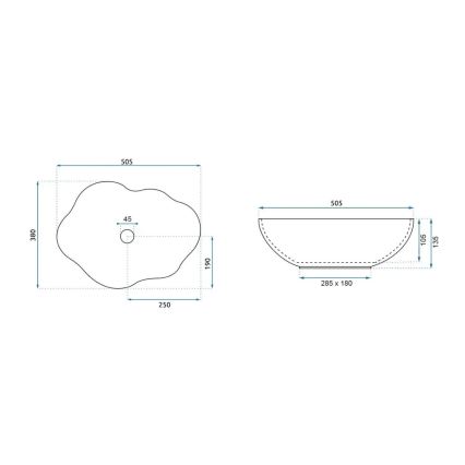 REA-U0265 - PEARL uz virsmas uzstādamā izlietne 38x50,5 cm keramika/glancēta balta