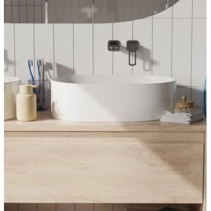 REA-U0600 - Virsmas uzstādāma izlietne ALMA 36x57 cm keramika/spīdīga balta