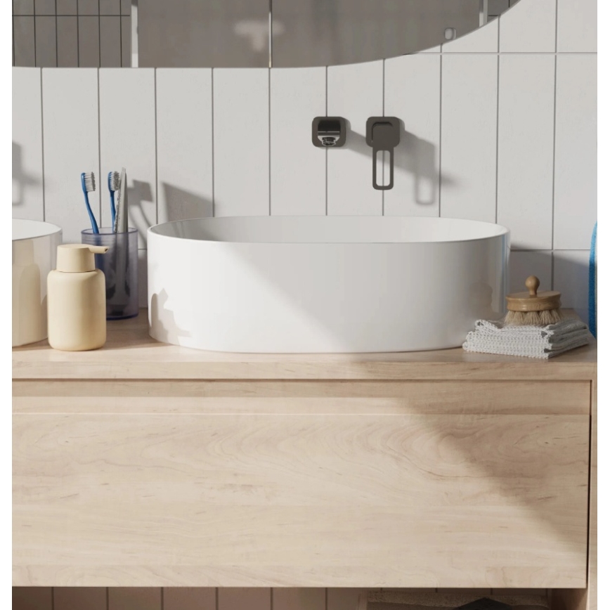 REA-U0600 - Virsmas uzstādāma izlietne ALMA 36x57 cm keramika/spīdīga balta