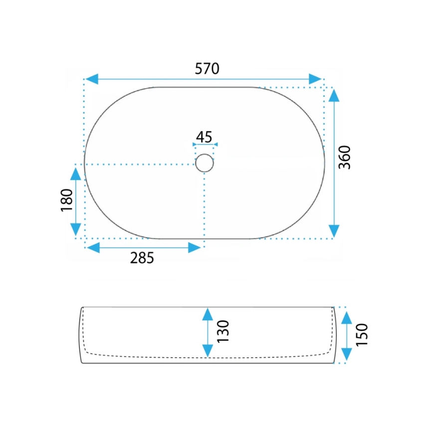 REA-U0600 - Virsmas uzstādāma izlietne ALMA 36x57 cm keramika/spīdīga balta