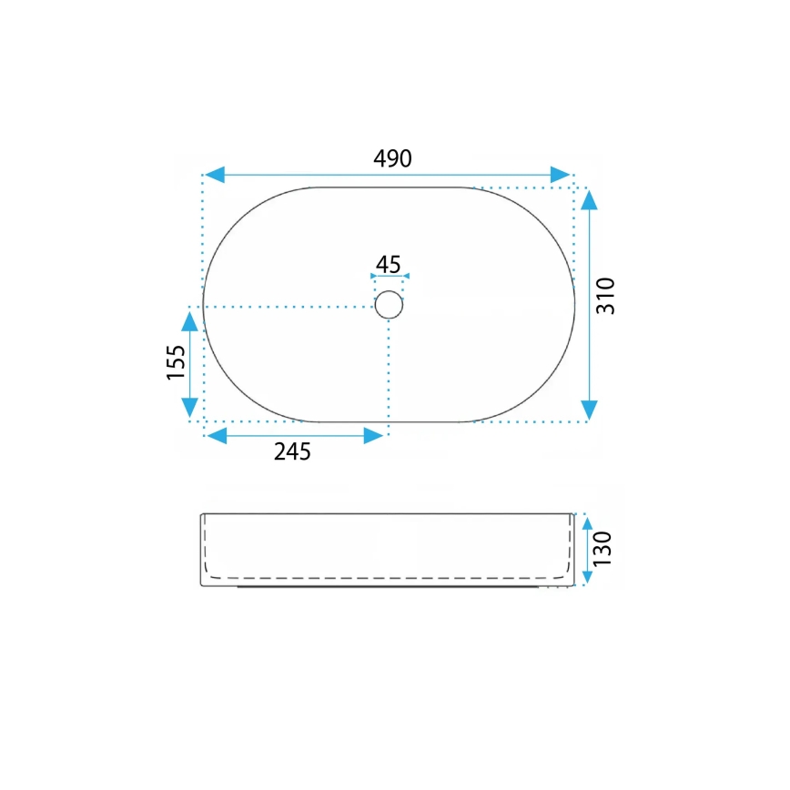 REA-U0603 - VANDA uz virsmas uzliekama izlietne 31x49 cm, keramika, spīdīgi balta