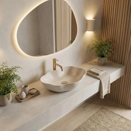 REA-U0617 - Virsmas izlietne PEARL 38x50,5 cm keramika/bēša/akmens imitācija