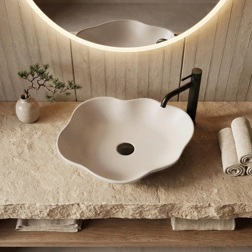 REA-U0617 - Virsmas izlietne PEARL 38x50,5 cm keramika/bēša/akmens imitācija