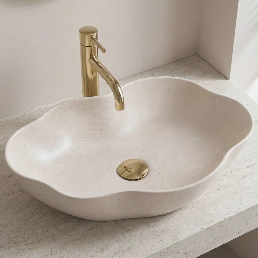 REA-U0617 - Virsmas izlietne PEARL 38x50,5 cm keramika/bēša/akmens imitācija