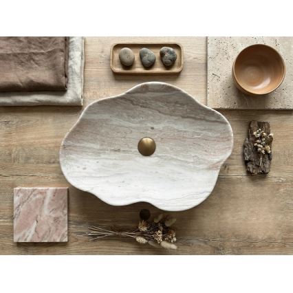 REA-U0618 - Uz virsmas montējamā izlietne PEARL 38x50,5 cm keramika/bēša/akmens imitācija