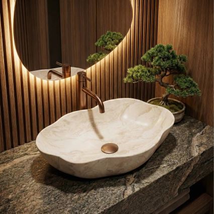 REA-U0619 - Virsmā uzstājamā izlietne PEARL 38x50,5 cm keramika/bēša