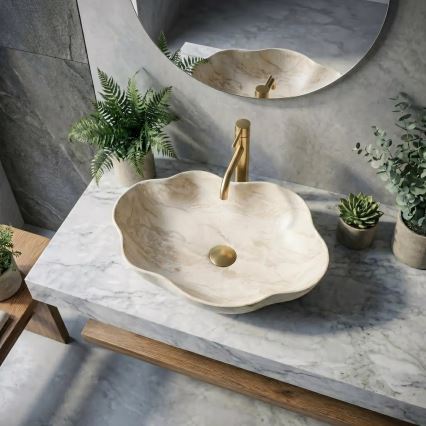 REA-U0619 - Virsmā uzstājamā izlietne PEARL 38x50,5 cm keramika/bēša