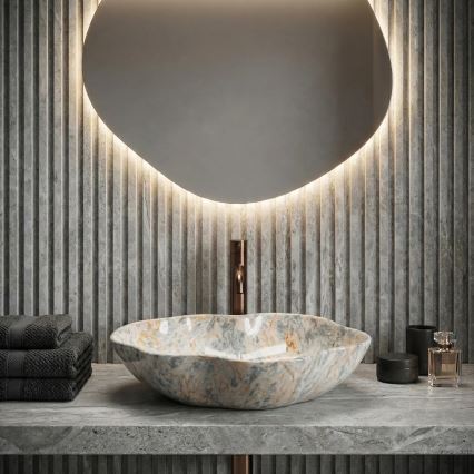 REA-U0620 - Virsmas izlietne PEARL 38x50,5 cm keramika/pelēka/bēša/akmens imitācija