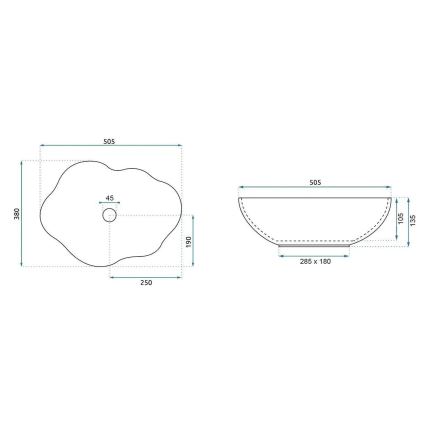 REA-U0620 - Virsmas izlietne PEARL 38x50,5 cm keramika/pelēka/bēša/akmens imitācija