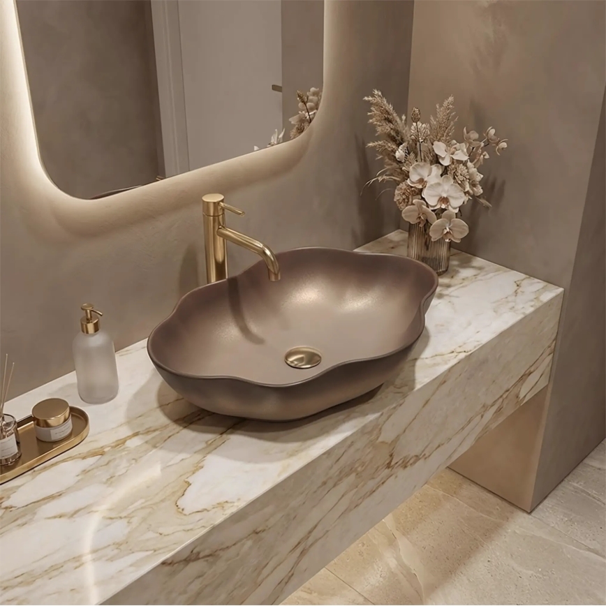 REA-U0629 - Virsmas izlietne PEARL 38x50,5 cm keramika/brūna