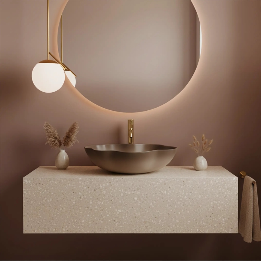 REA-U0629 - Virsmas izlietne PEARL 38x50,5 cm keramika/brūna