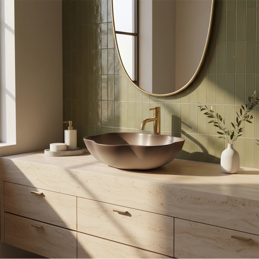 REA-U0629 - Virsmas izlietne PEARL 38x50,5 cm keramika/brūna