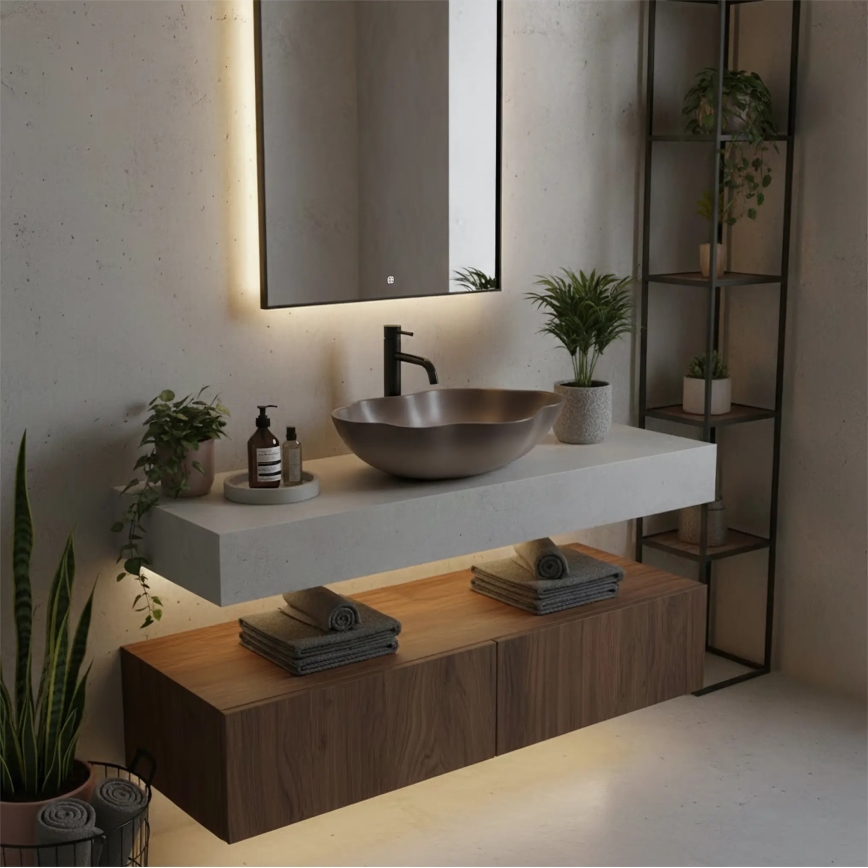 REA-U0629 - Virsmas izlietne PEARL 38x50,5 cm keramika/brūna