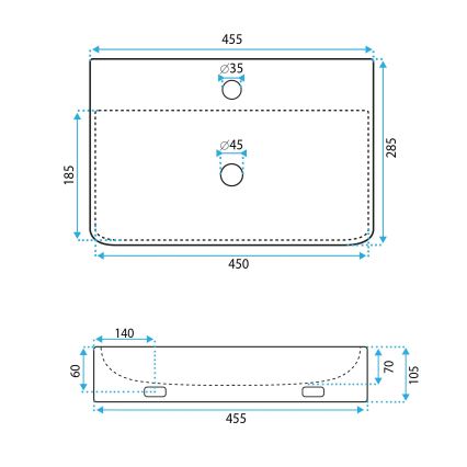 REA-U0630 - NAOMI izlietne, uz virsmas vai pie sienas montējama, 28,5x45,5 cm, keramika/balta