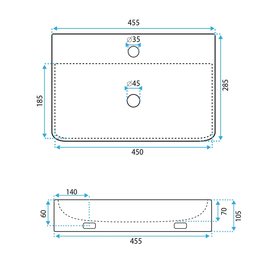 REA-U0630 - NAOMI izlietne, uz virsmas vai pie sienas montējama, 28,5x45,5 cm, keramika/balta