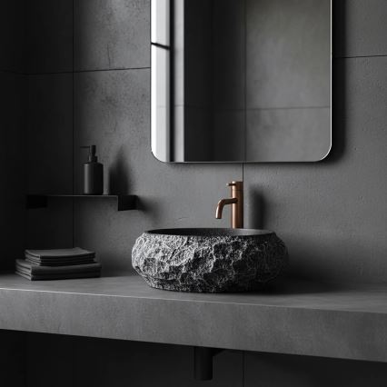 REA-U0634 - Virsmas uzstādamā izlietne MIKA GABRO 38x50 cm melna/akmens imitācija