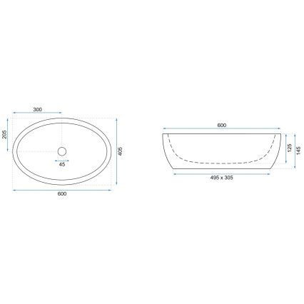REA-U0656 - Virsmas izlietne MELANIA 40,5 x 60 cm, keramika / spīdīga balta