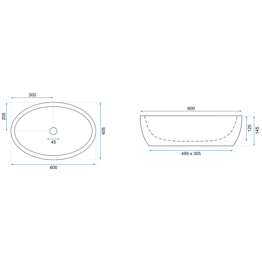REA-U0656 - Virsmas izlietne MELANIA 40,5 x 60 cm, keramika / spīdīga balta
