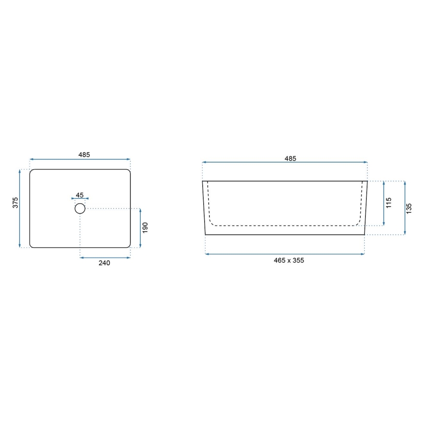 REA-U0669 - Uz virsmas uzstādamā izlietne ANITA 37,5x48,5 cm keramika/spīdīgi balta