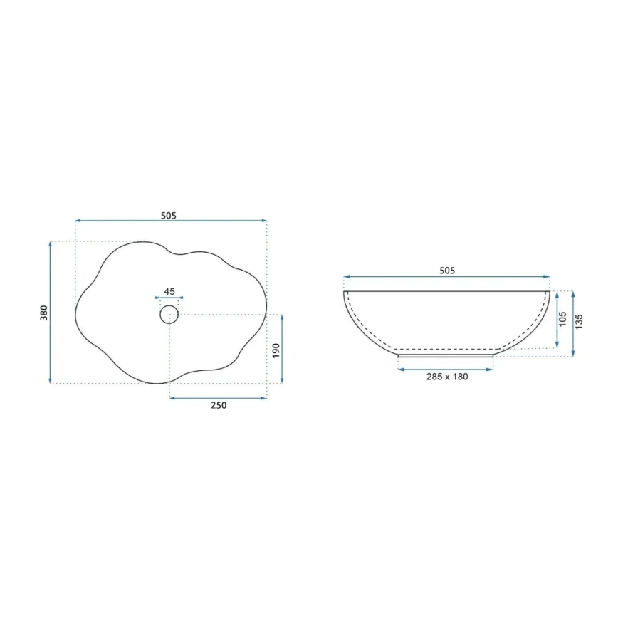 REA-U0696 - Uz virsmas novietojama izlietne PEARL 38x50,5 cm keramika/spīdīga balta/zelta