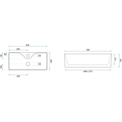 REA-U0699 - Virsmas uzliekama izlietne MERY 25 x 50,5 cm keramika/glancēta balta
