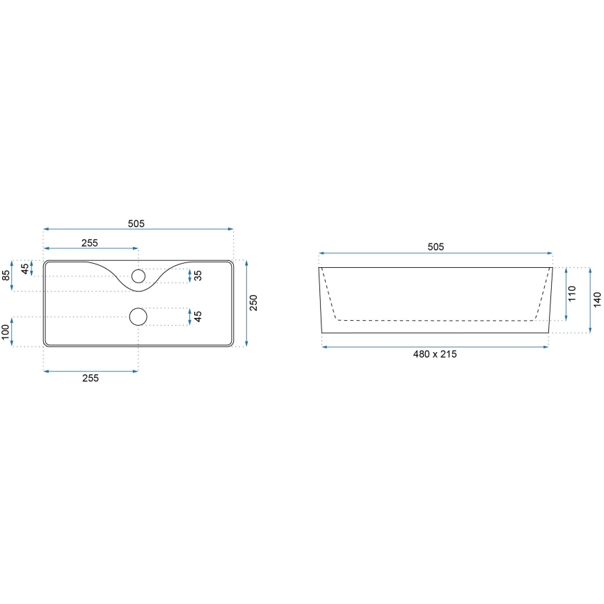 REA-U0699 - Virsmas uzliekama izlietne MERY 25 x 50,5 cm keramika/glancēta balta