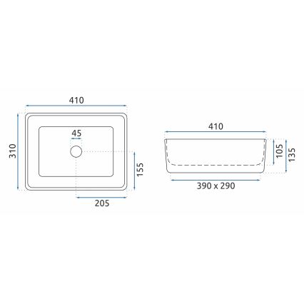 REA-U0952 - Virsmas izlietne ANITA MINI 31x41 cm keramika/glancēta balta