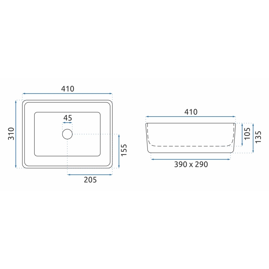 REA-U0952 - Virsmas izlietne ANITA MINI 31x41 cm keramika/glancēta balta