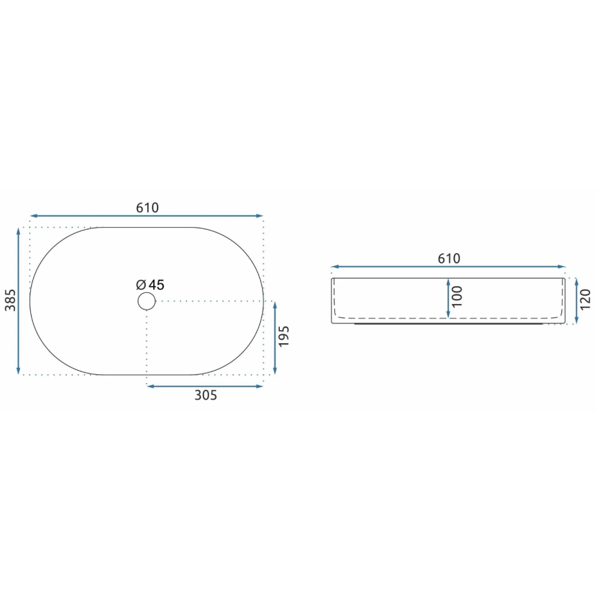 REA-U1055 - Uz virsmas uzstādāma izlietne NADIA 38,5x61 cm keramika/glancēta balta