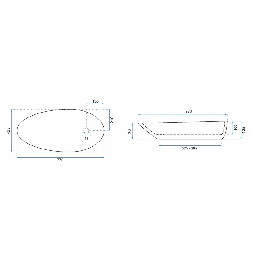 REA-U1500 - Virsmas uzstādāma izlietne GRETA 42,5x77 cm keramika/glancēta balta