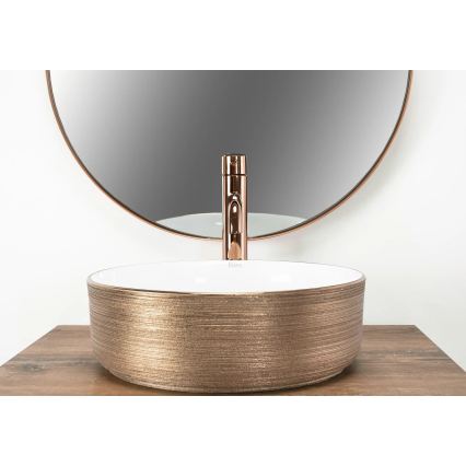 REA-U3303 - Virsmas uzstādāma izlietne SAMI Ø 37 cm keramiska/balta/zelta