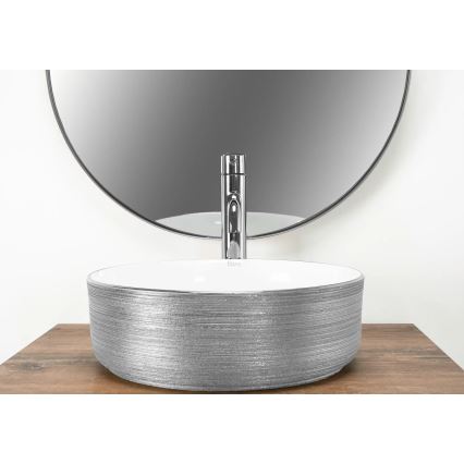 REA-U3304 - Virsmas uzliekama izlietne SAMI Ø 36 cm keramika/balta/sudraba