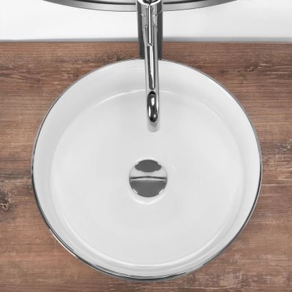 REA-U3304 - Virsmas uzliekama izlietne SAMI Ø 36 cm keramika/balta/sudraba