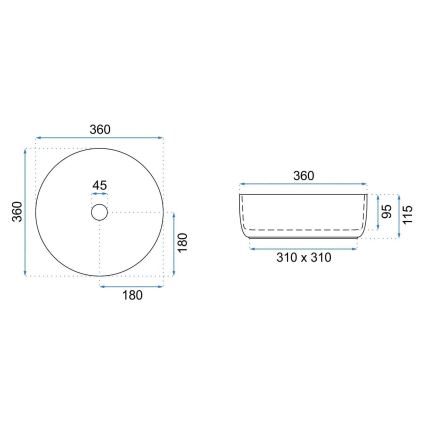 REA-U3304 - Virsmas uzliekama izlietne SAMI Ø 36 cm keramika/balta/sudraba