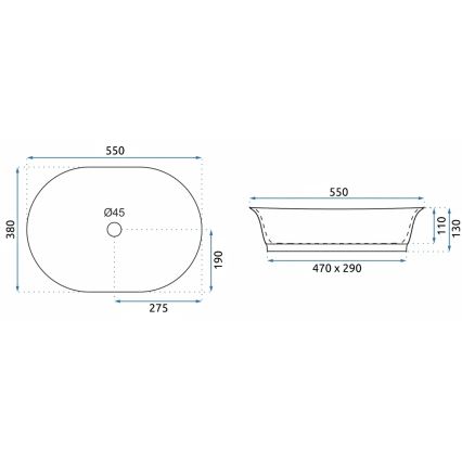 REA-U3305 -  Uz virsmas uzliekama izlietne WILMA RUSTIC 38x55 cm keramika/vara apdare