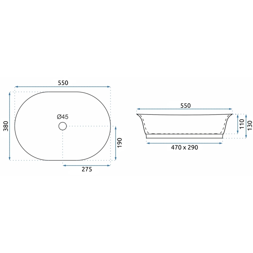 REA-U3305 -  Uz virsmas uzliekama izlietne WILMA RUSTIC 38x55 cm keramika/vara apdare