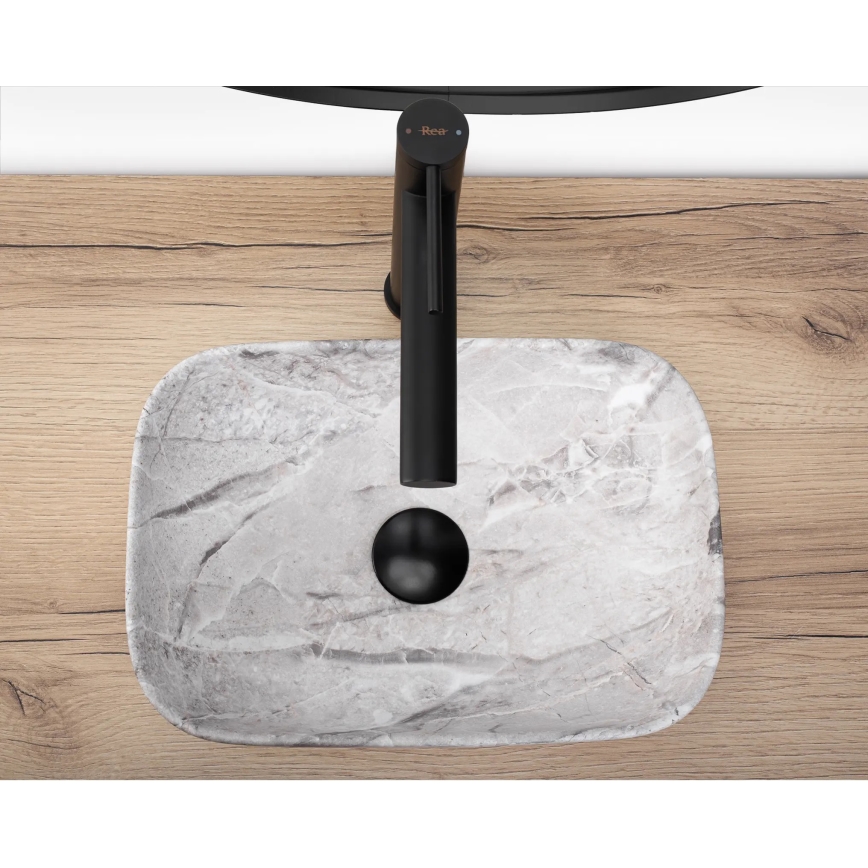 REA-U3321 - Uz virsmas uzstādāma izlietne BELINDA MINI 25x36 cm keramika/pelēka/akmens imitācija