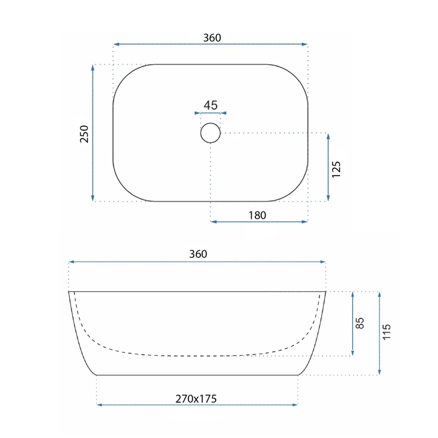 REA-U3321 - Uz virsmas uzstādāma izlietne BELINDA MINI 25x36 cm keramika/pelēka/akmens imitācija
