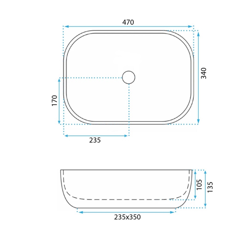 REA-U3323 - Uz virsmas uzstādāma izlietne BELINDA 33,5x46,5 cm keramika/akmens imitācija