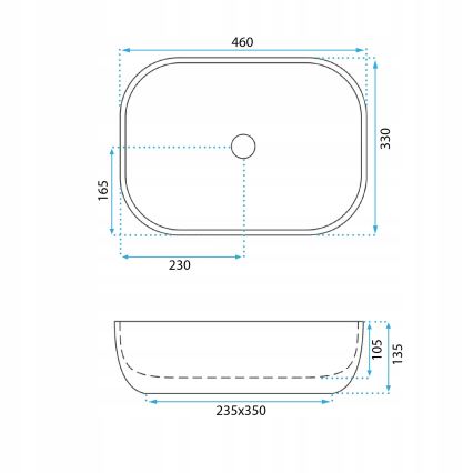 REA-U3324 - Uz virsmas uzstādāma izlietne BELINDA 33x46 cm, keramika/pelēka/akmens imitācija