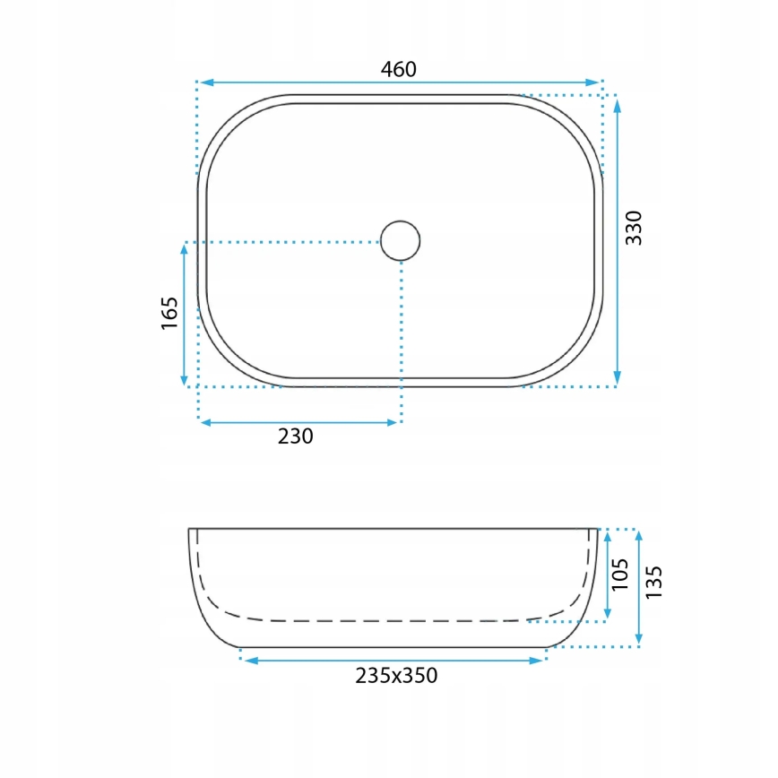 REA-U3324 - Uz virsmas uzstādāma izlietne BELINDA 33x46 cm, keramika/pelēka/akmens imitācija