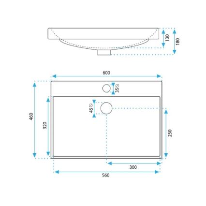 REA-U3326 - Iebūvējamā izlietne MANDY 46x60 cm, keramika, spīdīgi balta