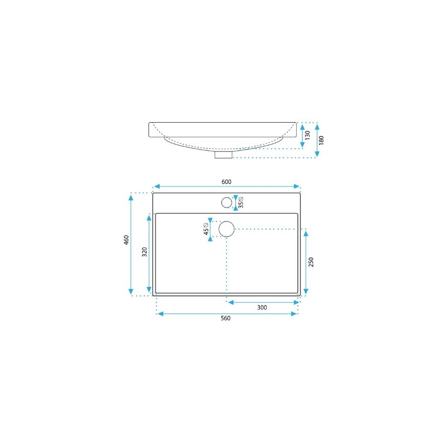 REA-U3326 - Iebūvējamā izlietne MANDY 46x60 cm, keramika, spīdīgi balta