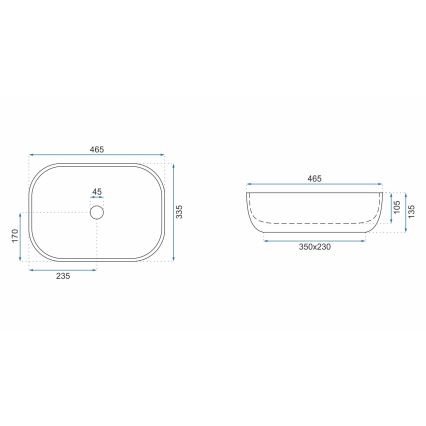 REA-U3800 - Virsmas izlietne LIVIA 33,5x46,5 cm keramika/pelēka/akmens imitācija